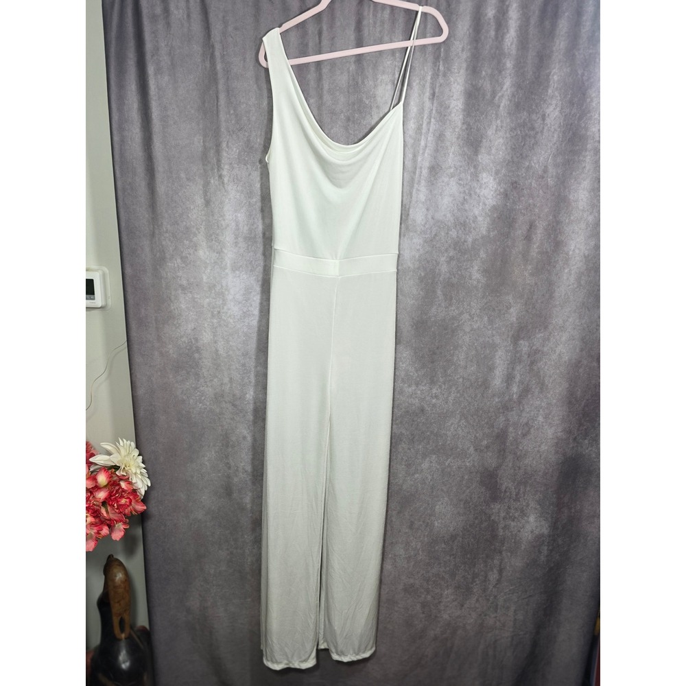 Fashion Nova White One Shoulder Cowl Neck Wide Leg Jumpsuit NWT‎
